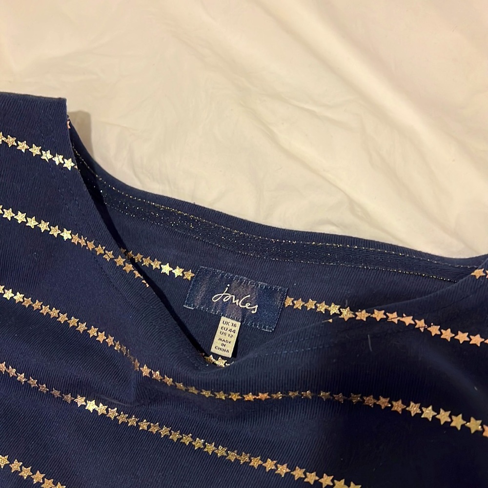 Joules Harbour print navy long sleeve top with gold star stripes - Picture 3 of 6